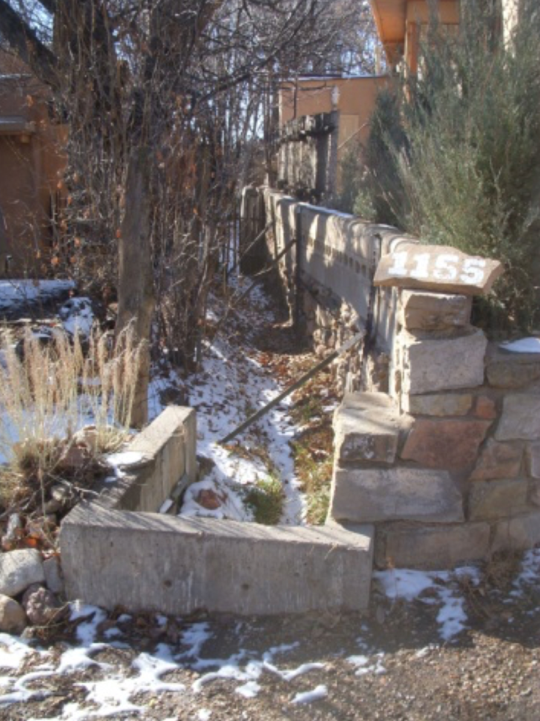 The acequia where it emerges from under the road opposite the bypass culvert. photo by the Deborah and Jon Lawrence