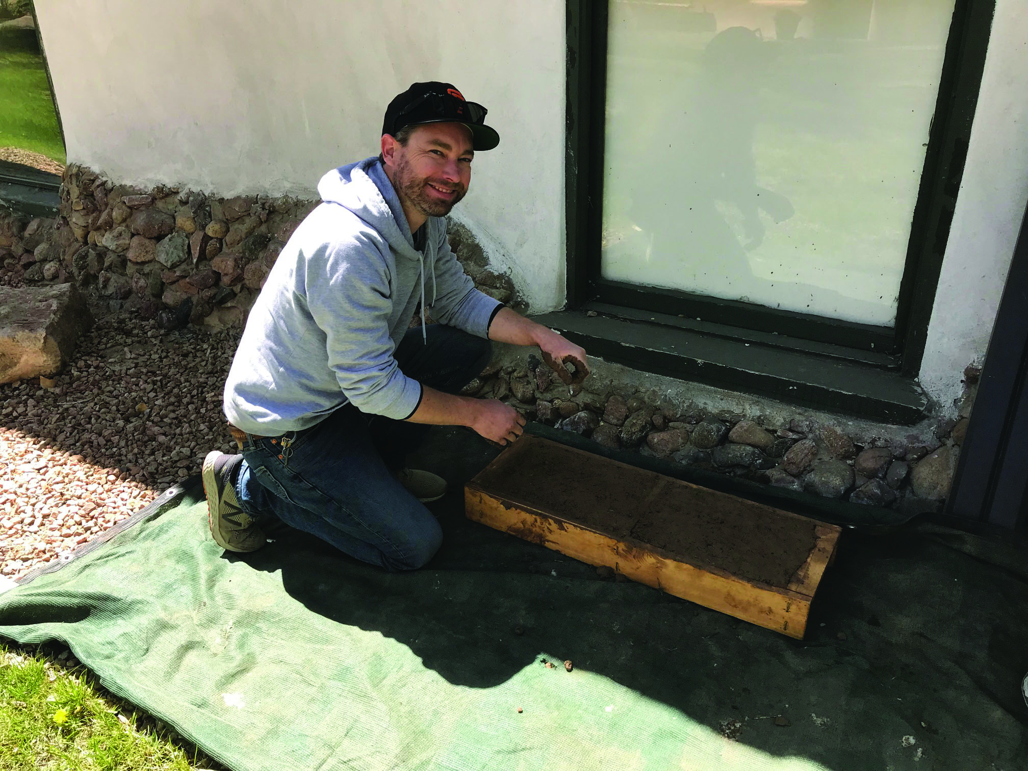 Jay Dickason making adobe bricks at The Palace of Governors, May 2018