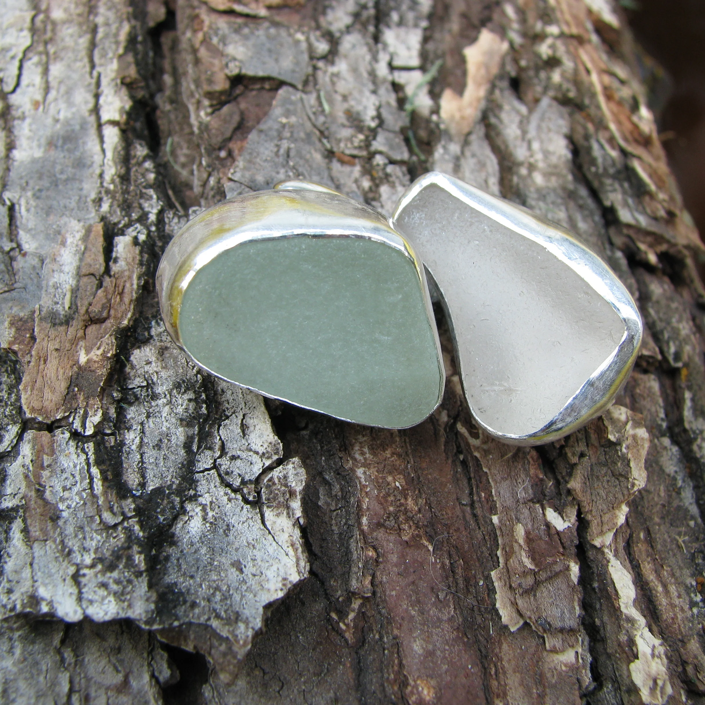 green and white beach glass cufflinks