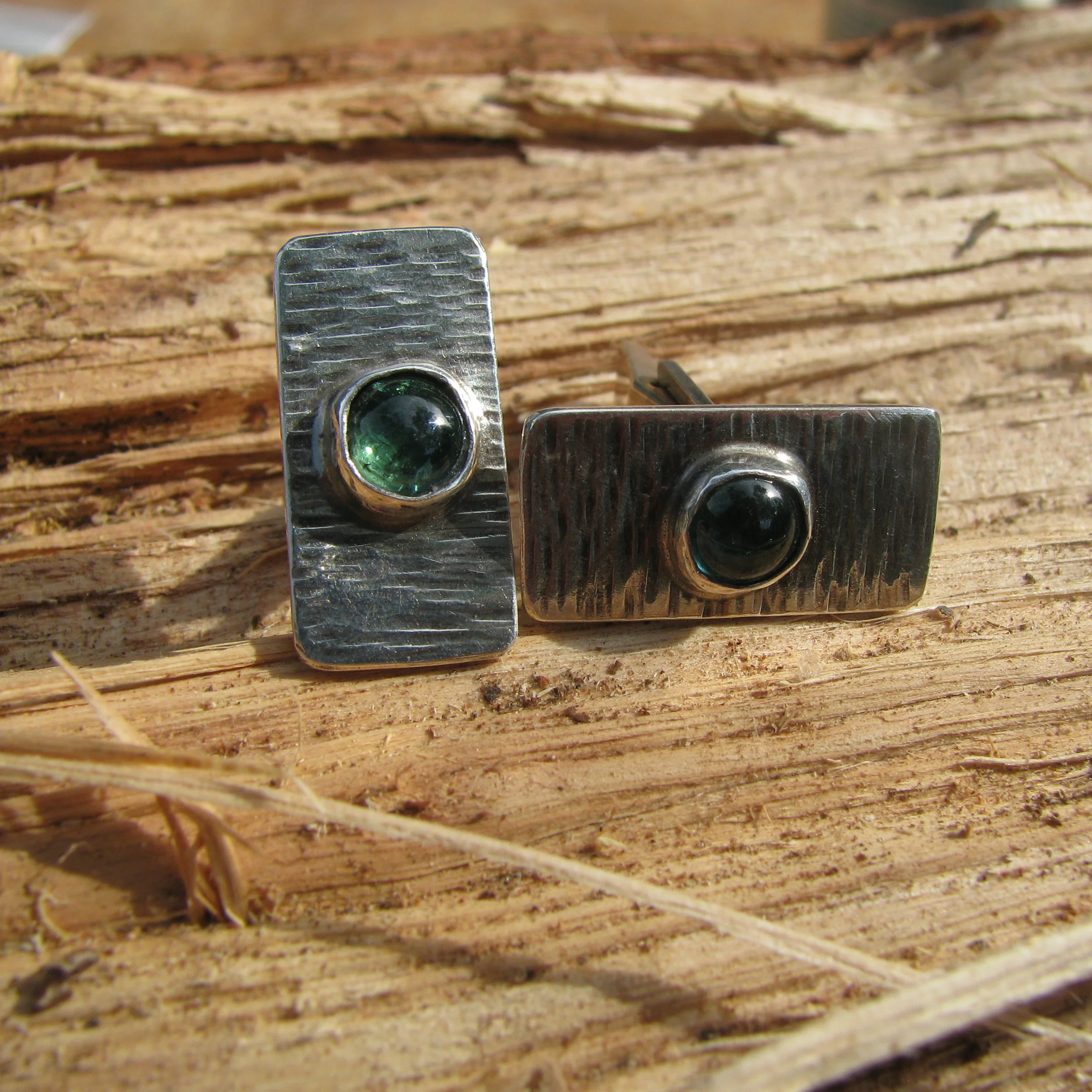 green tourmaline hammered cufflinks