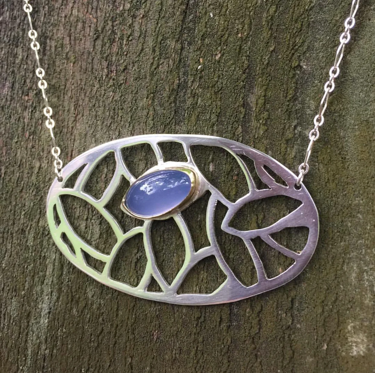 angel blue chalcedony and sterling necklace