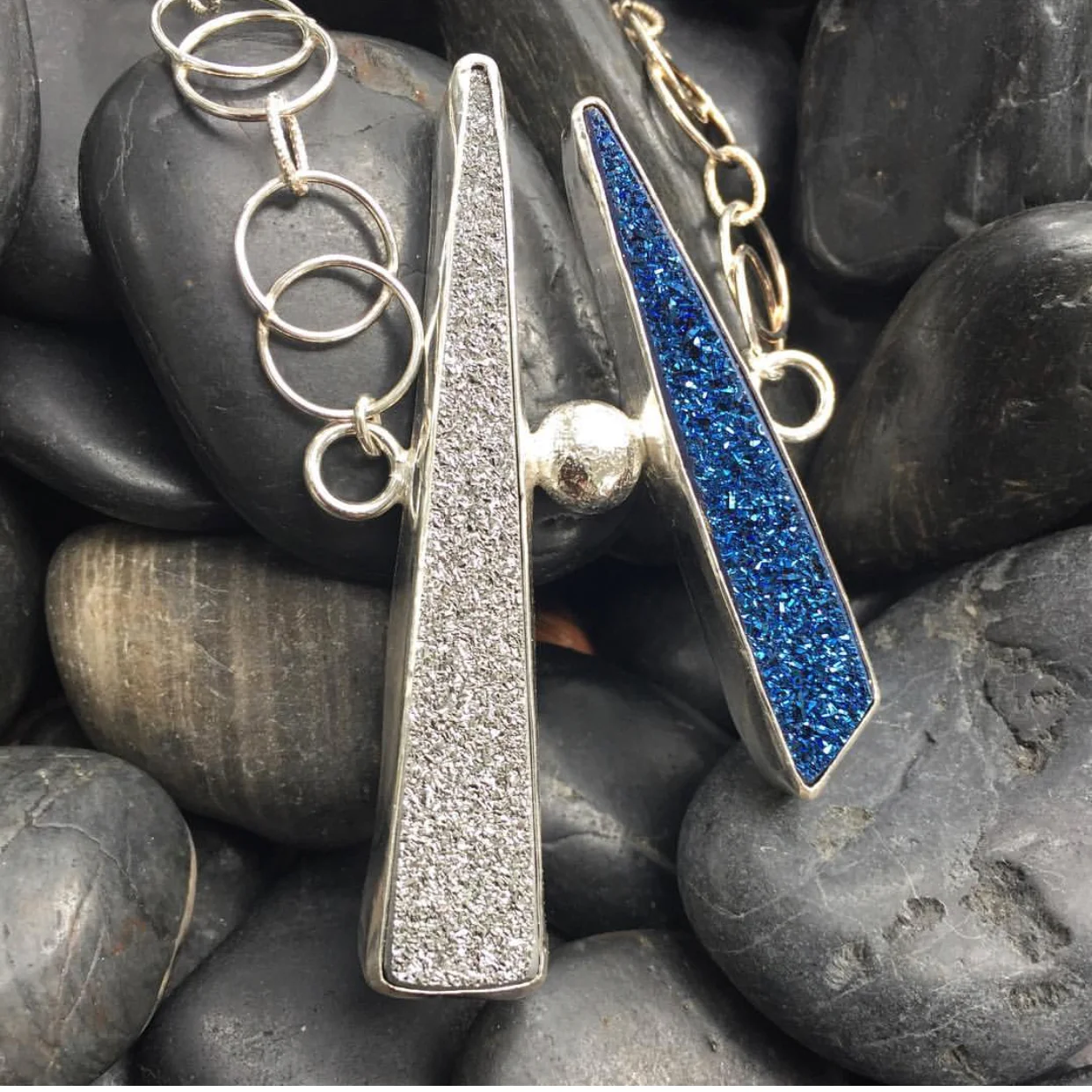 silver and blue druzy necklace