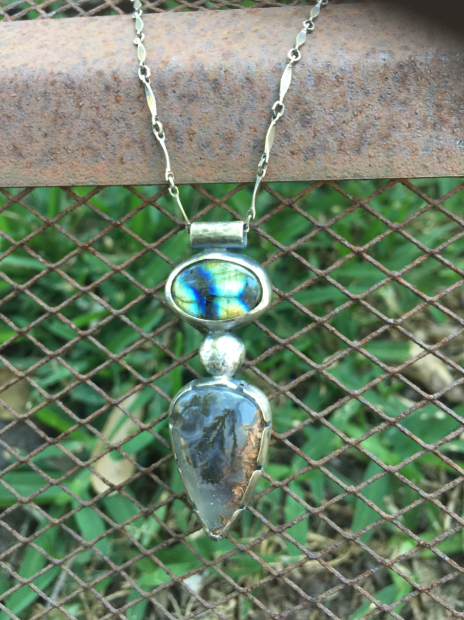 Labradorite and agate sterling silver necklace