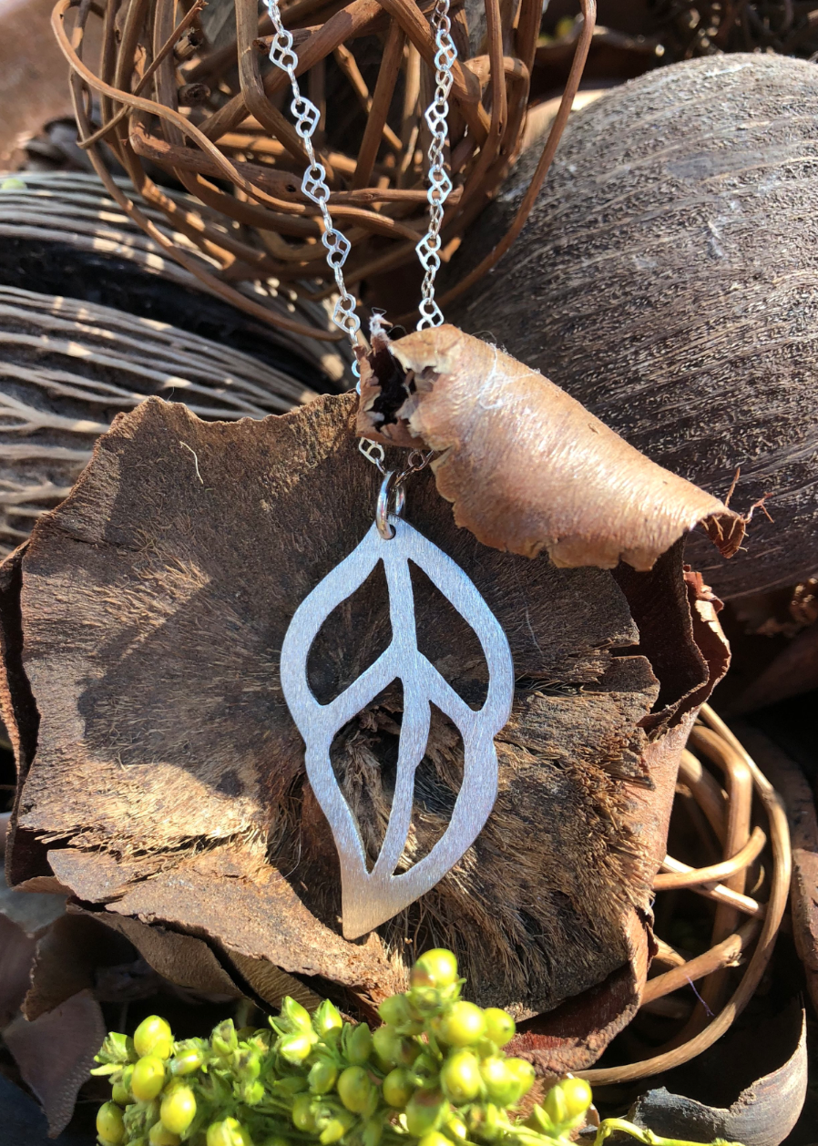 brushed sterling leaf pendant