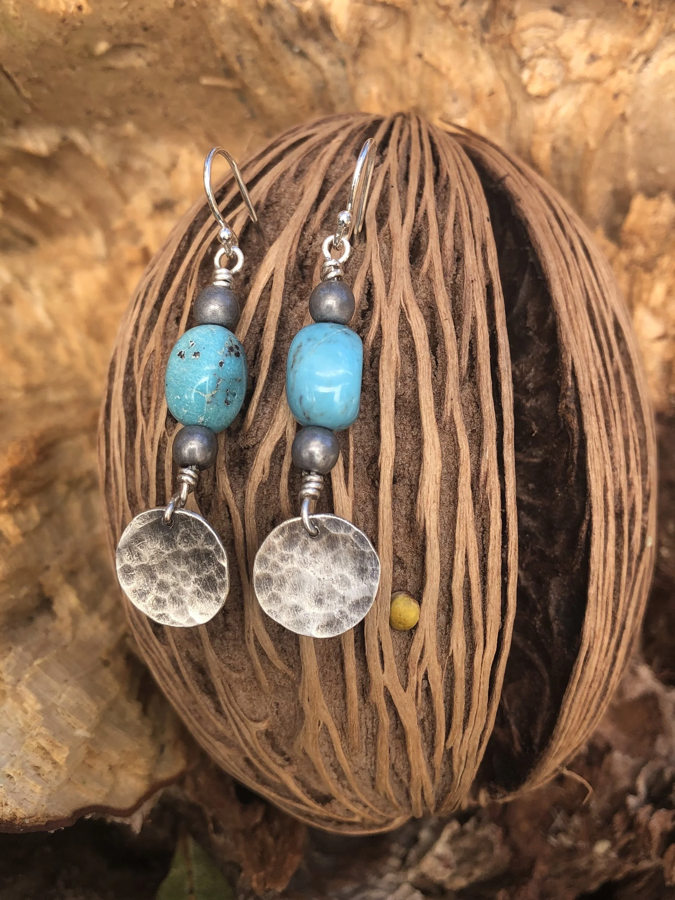 Turquoise, hematite bead and sterling silver earrings