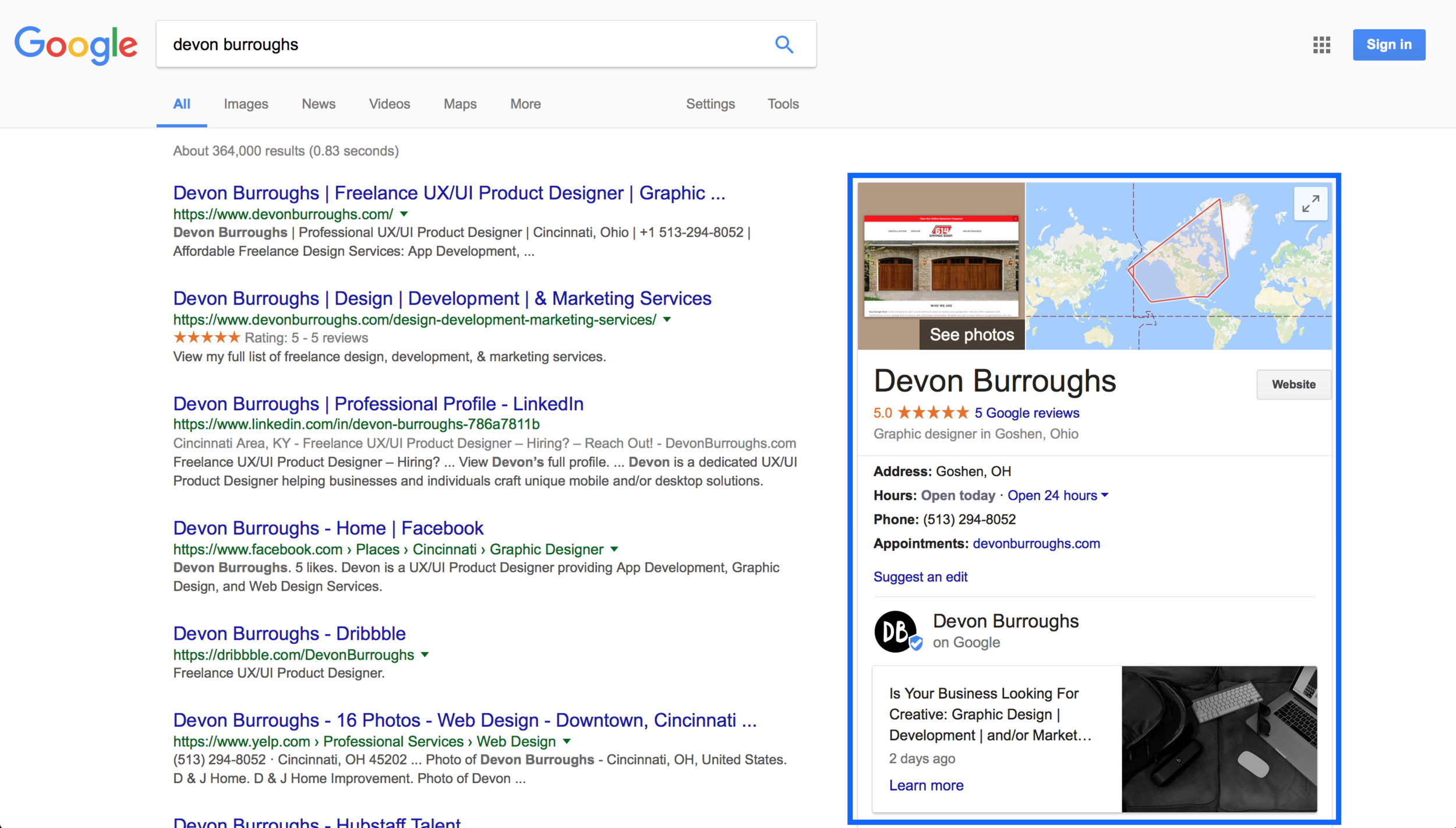 Image of my Google Business Page