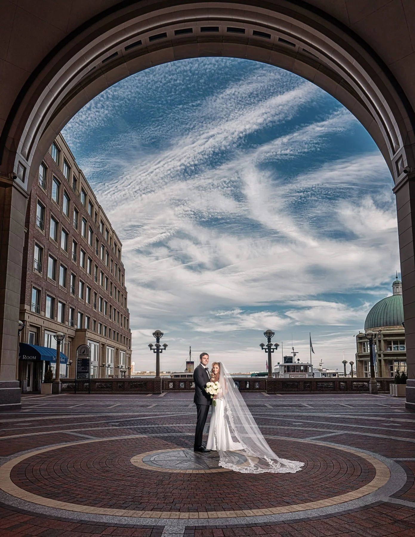Boston waterfront wedding portraits, The State Room wedding filmmakers, Boston, MA