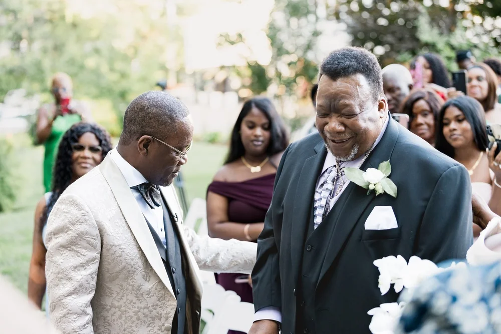 Avenir wedding photographer, Walpole, MA — guests rising as the couple's ceremony begins in the garden