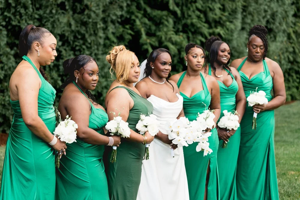 Avenir wedding photographer, Walpole, MA — bridesmaids laughing with the bride in the garden