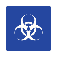 Biohazard symbol on a blue background.