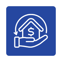 Icon of a hand holding a house with a dollar sign, surrounded by two arrows forming a circle.