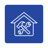 Icon of a house with a wrench and screwdriver crossed inside, representing home repair or maintenance.