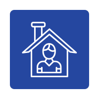 Icon of a house with a person inside, indicating home or house-related services