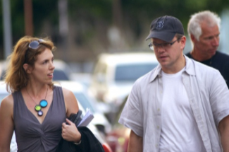 Matt Damon and producer, Sabrina McCormick, on location in Los Angeles.