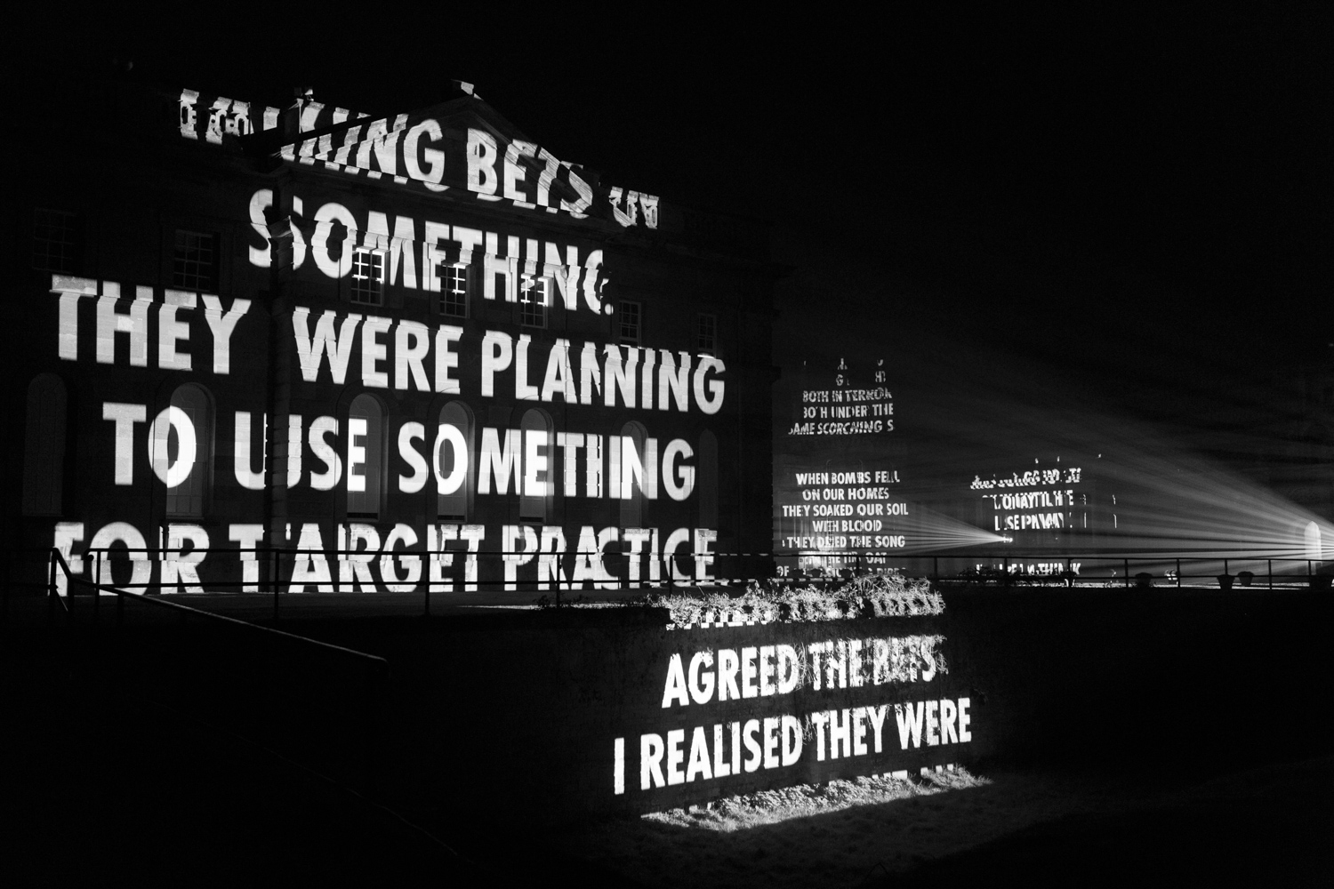 Jenny Holzer, ON WAR, 2017 (detail). Text: Interview conducted by Save the Children in Jordan, from case studies, © 2012–16 by Save the Children. Used with permission of Save the Children. All names have been changed to protect identities; “The Grea…