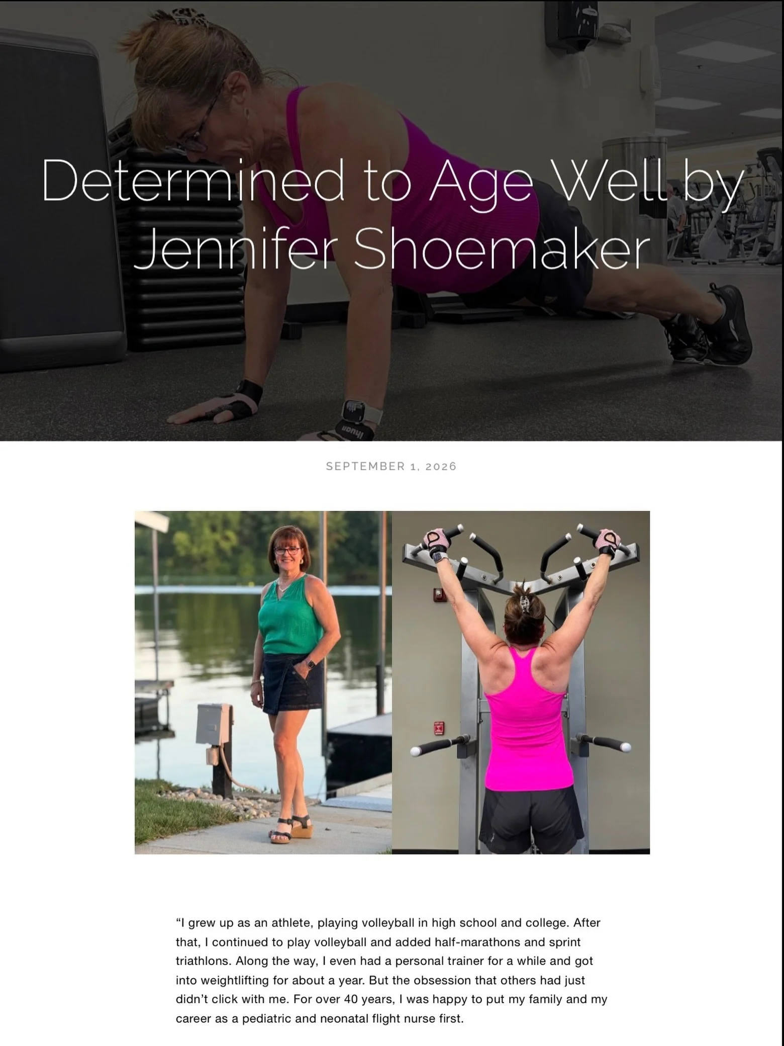 &ldquo;I was 62 years old and about to retire. Over the past five years, I had watched my parents decline, and eventually both of them died after falls. I was determined not to put my kids through that experience.&rdquo;

To read the full story, go t