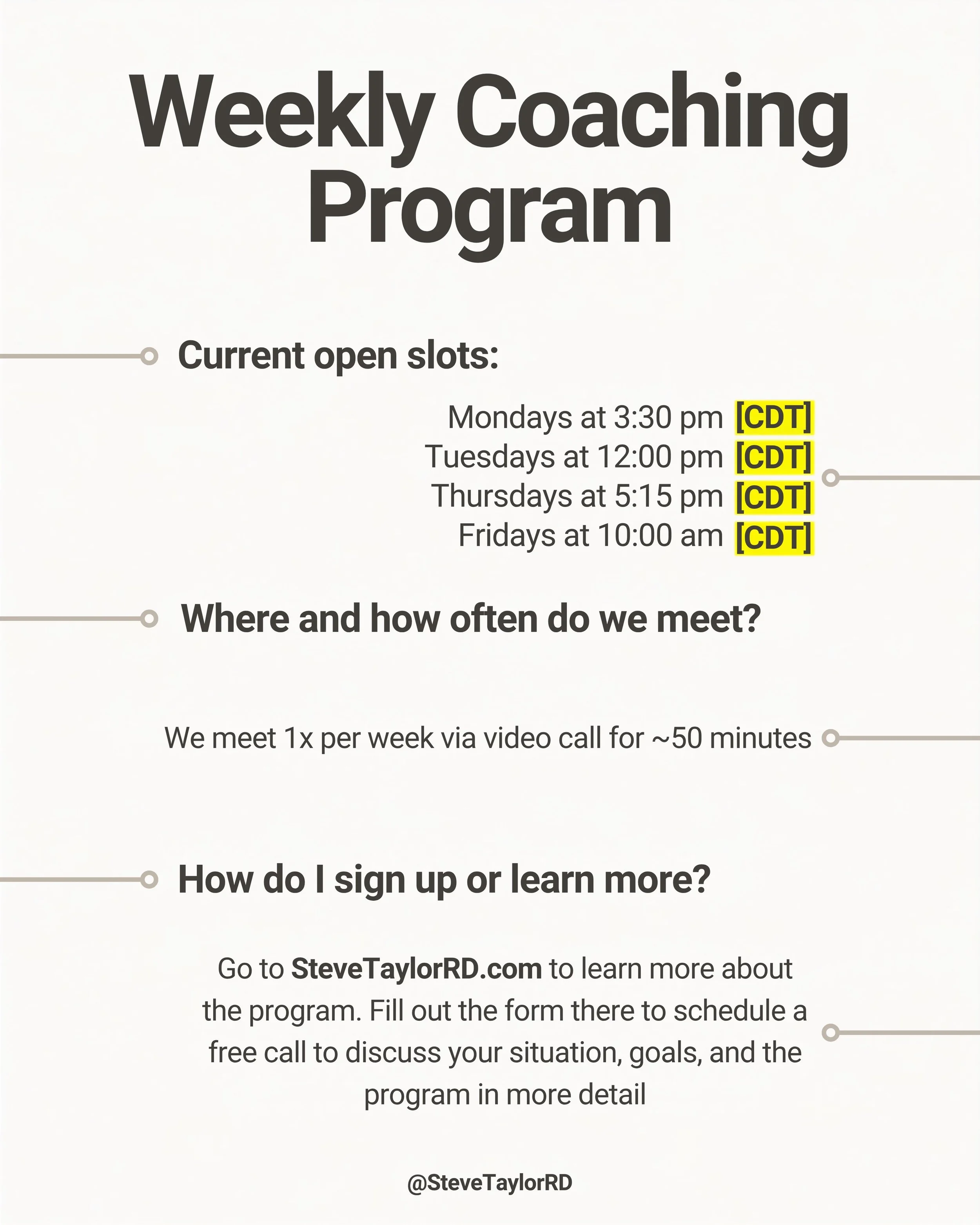 If you want help learning how to eat and move in ways that help you lose weight, get stronger, and have more energy, this program is for you. Through education, skill development, and new habits, you will build a foundation that will last a lifetime.