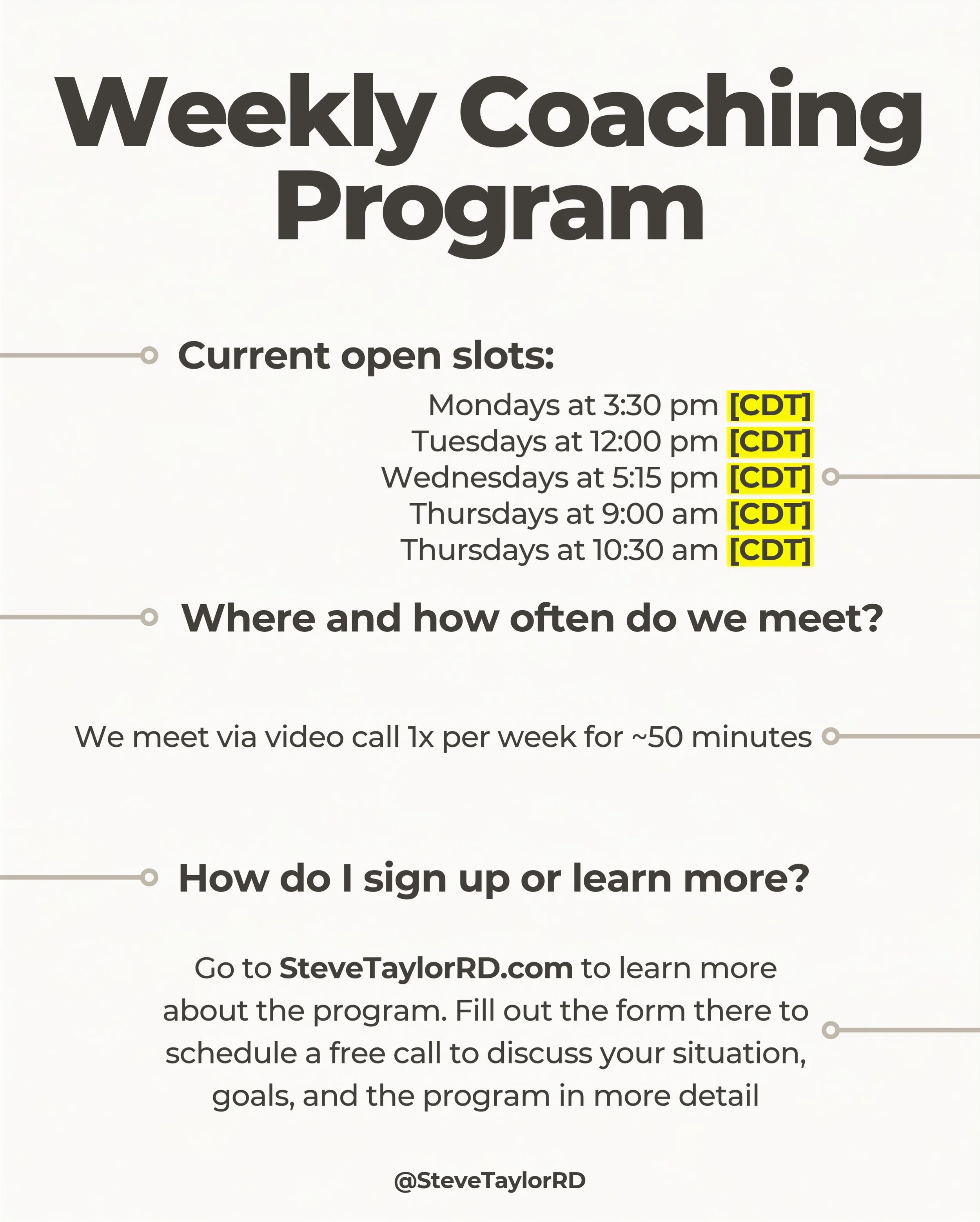 If you want help learning how to eat and move in ways that help you lose weight, build muscle, and have more energy, this program is for you. Through education, skill development, and new habits you will build a foundation that will last a lifetime. 