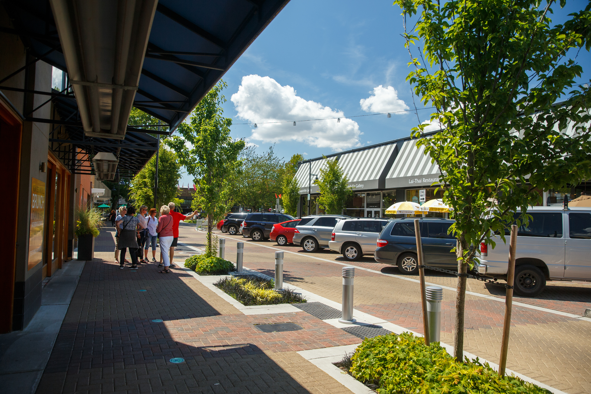 Bollards provide separation from vehicles, allowing flexible use of space for markets and festivals.
