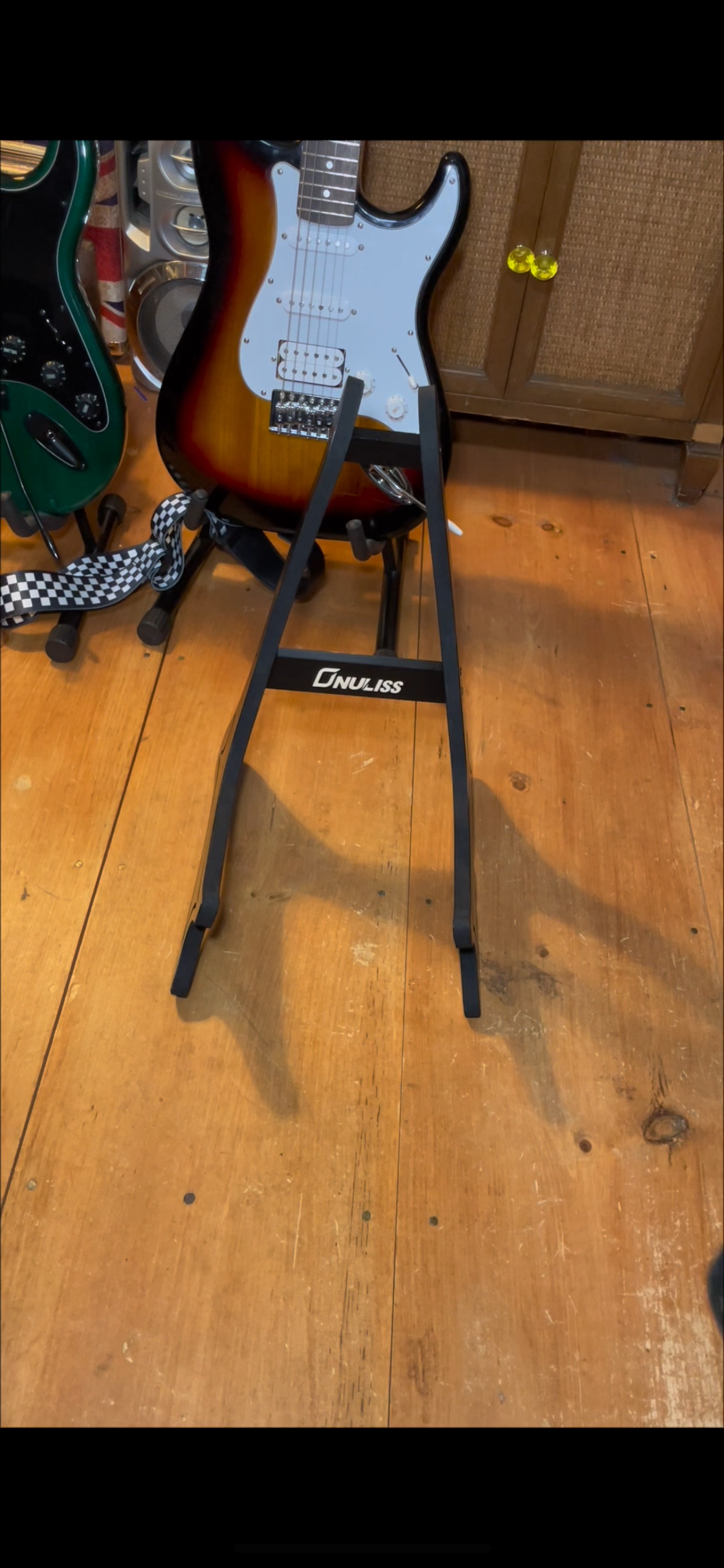 wooden guitar stand