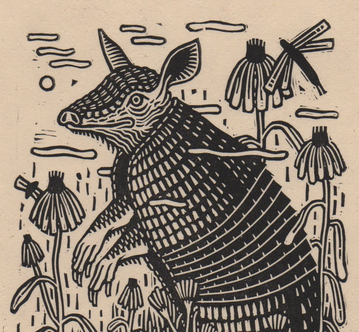 armadillo-linocut-on-kitakata-paper-kathleen-neeley