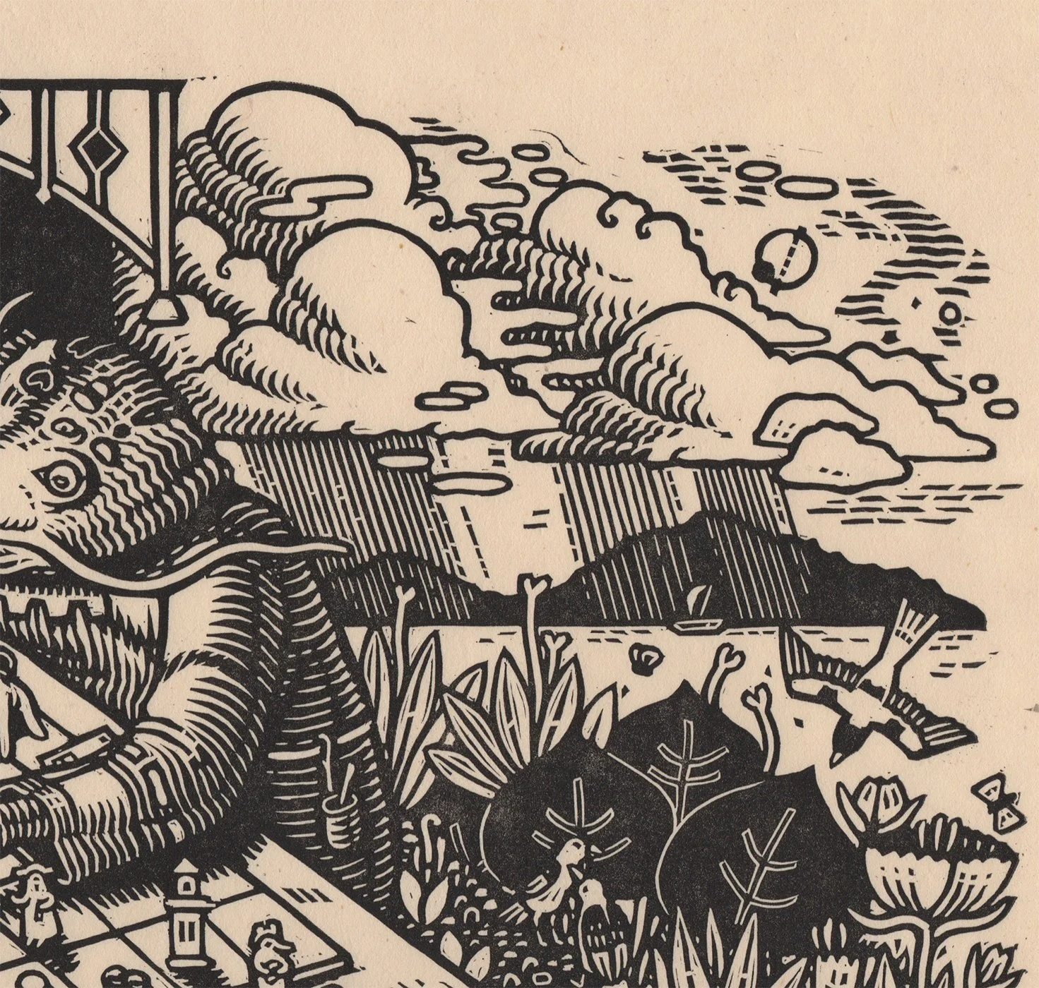 The game (key proof), linocut on paper — Kathleen Neeley