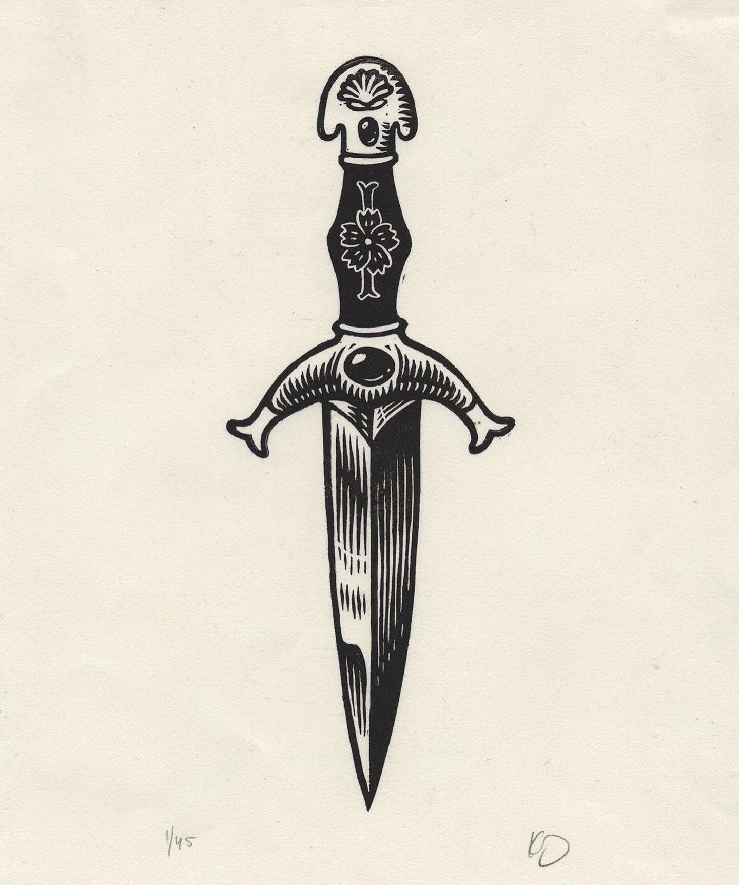 A dagger on ~6.5x8.5&rdquo; Awagami okawara paper. These and others (egg pt 4, poler) will be in my shop tomorrow, 4pm CT! 

#lino #printmaker #printmaking #linocut #reliefprint #blockprint