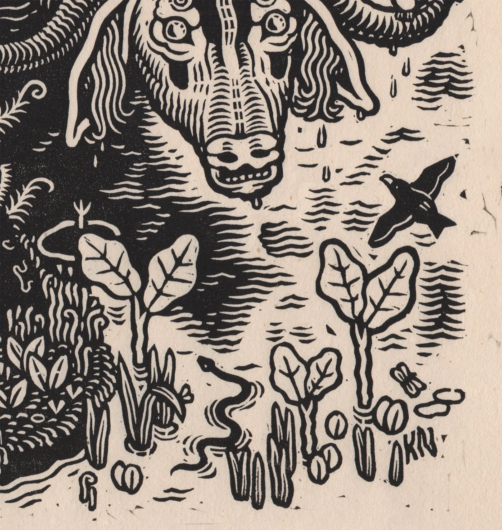 Bull (key proof), linocut on paper — Kathleen Neeley