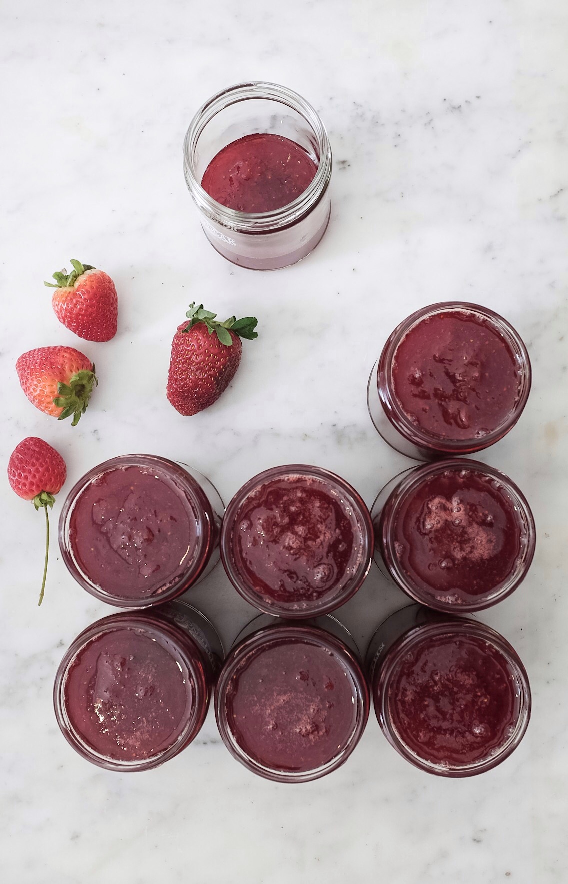 The jars are filled up to a very specific height.