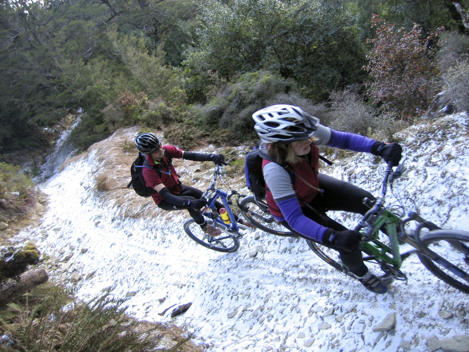 Mike &amp; Sandra riding a ‘snowy Wakamarina’