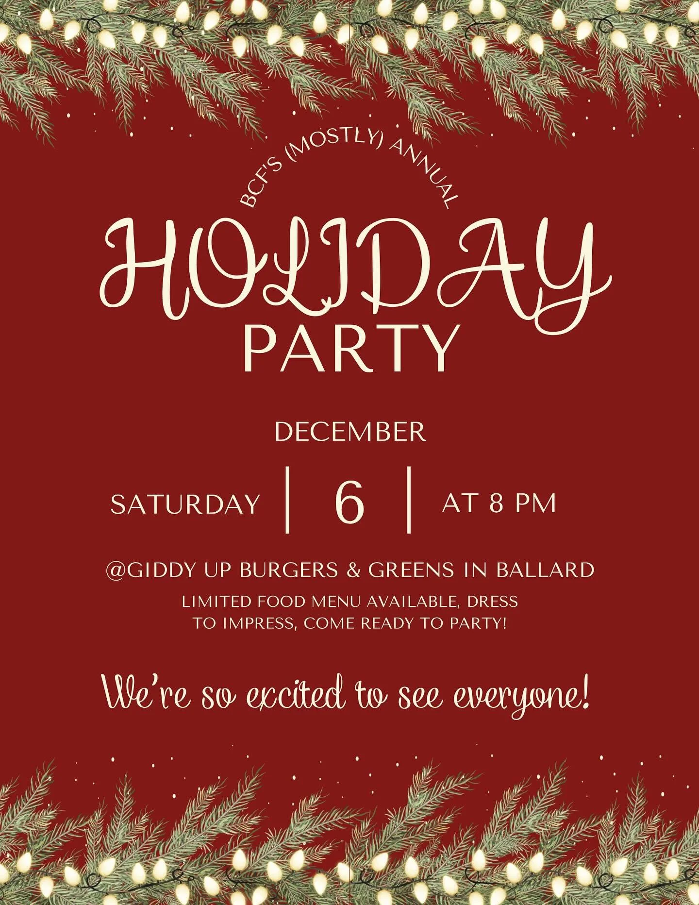 WE’RE SO BACK 🎄
So excited to bring back the holiday party this year, we’ll be at Giddy Up Burgers again where they’ll be serving drinks and a limited food menu 🤗
Party is Sat Dec 6 @ 8P and we’re excited to see everyone a
