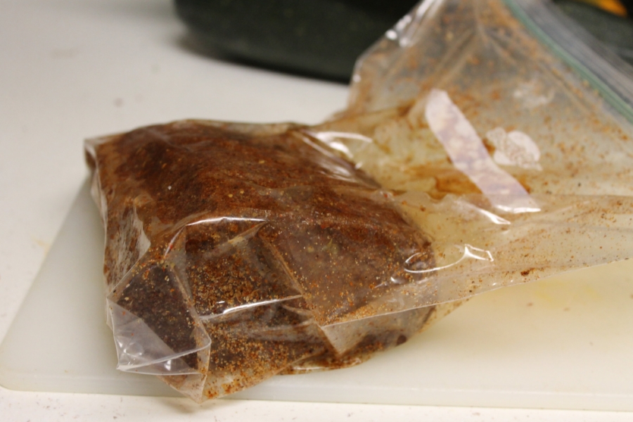 This was dry rubbed over night and I took it out as I prepped the vegetables. 