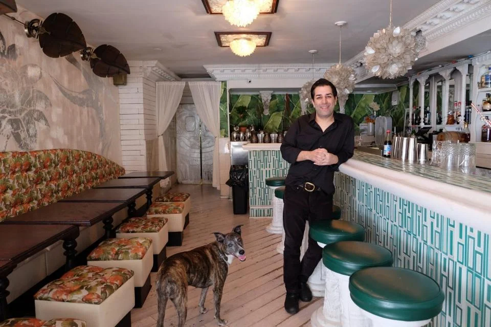 Mother of Pearl Owner Ravi Derossi with Pet Dog in Mother of Pearl Bar Picture.jpg