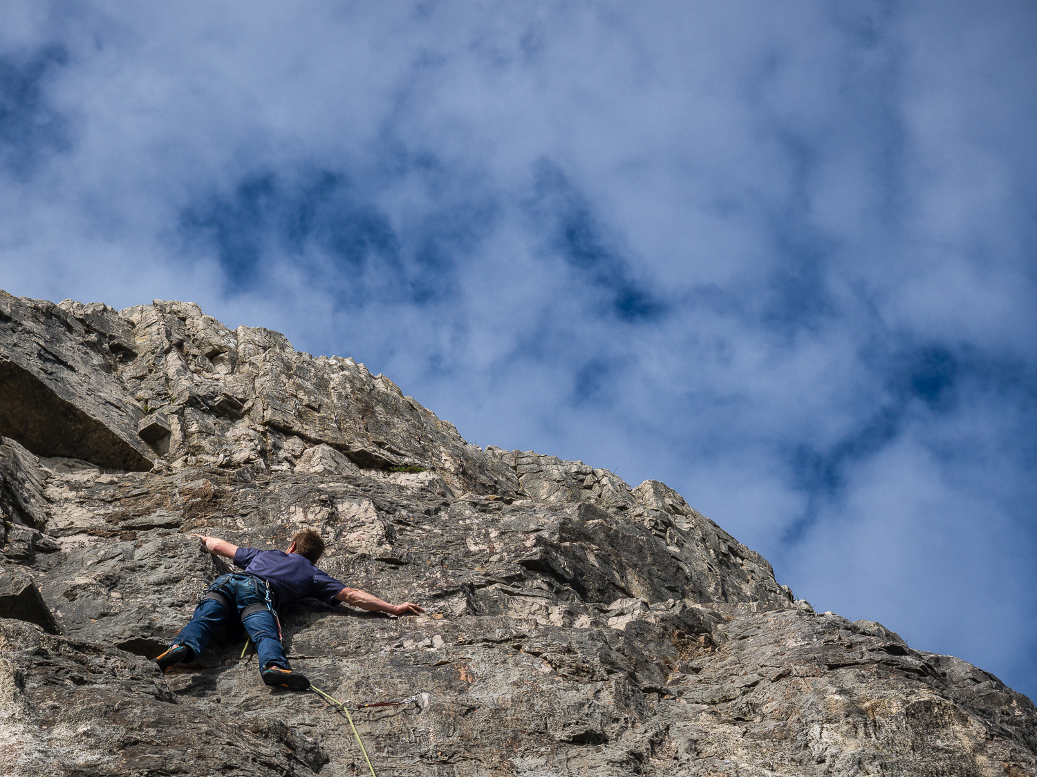  Liam, our instructor, leads a 20 metre route on a tougher face of the limestone quarry. 