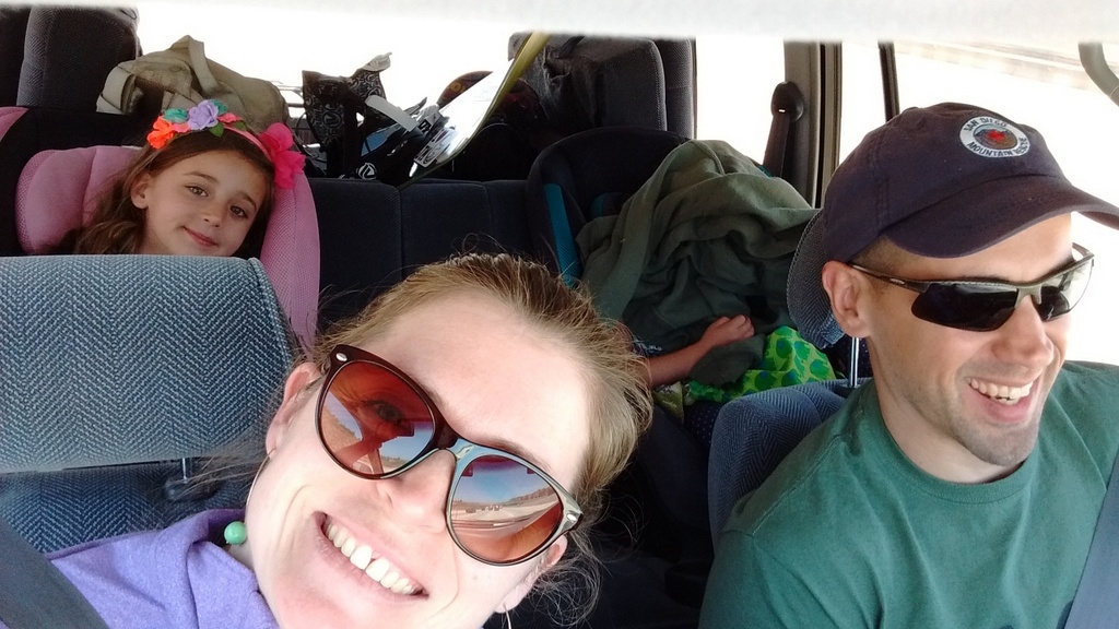 All four of us. Lyra just threw a hoodie on her head while she napped.