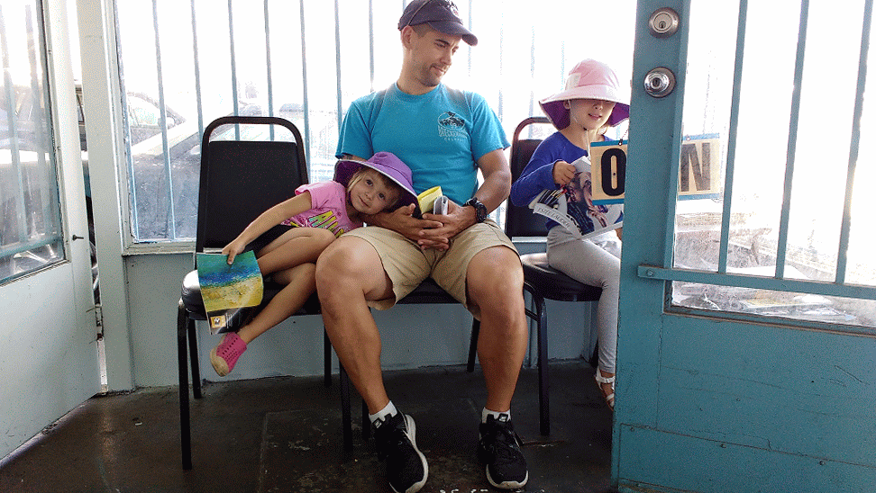 Hanging out waiting for the Subaru to be finished.