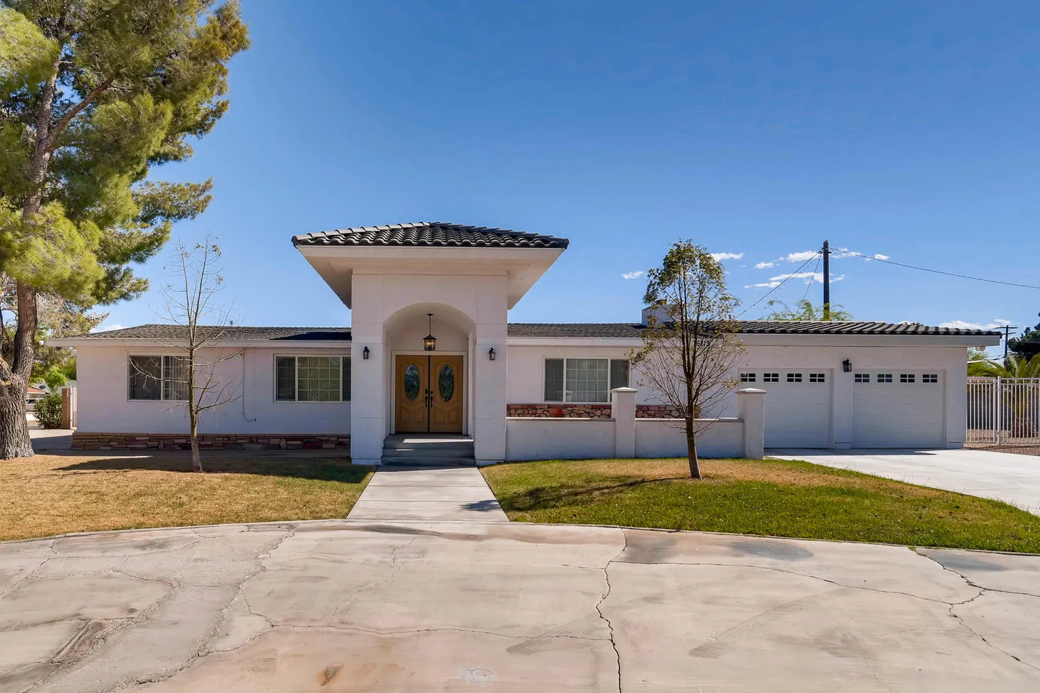 Almost 1 AC corner lot. (40,075 SF) a Gorgeous Location! Palm trees, fruit trees, and Green. Owner spent more than 150K upgrade Entrance, attached 2 car garage new septic tank, ETC TAX record 3 Bedroom, but remolded 2 large rooms. oasis type of backyard. lots of potential! Click Here for More information.