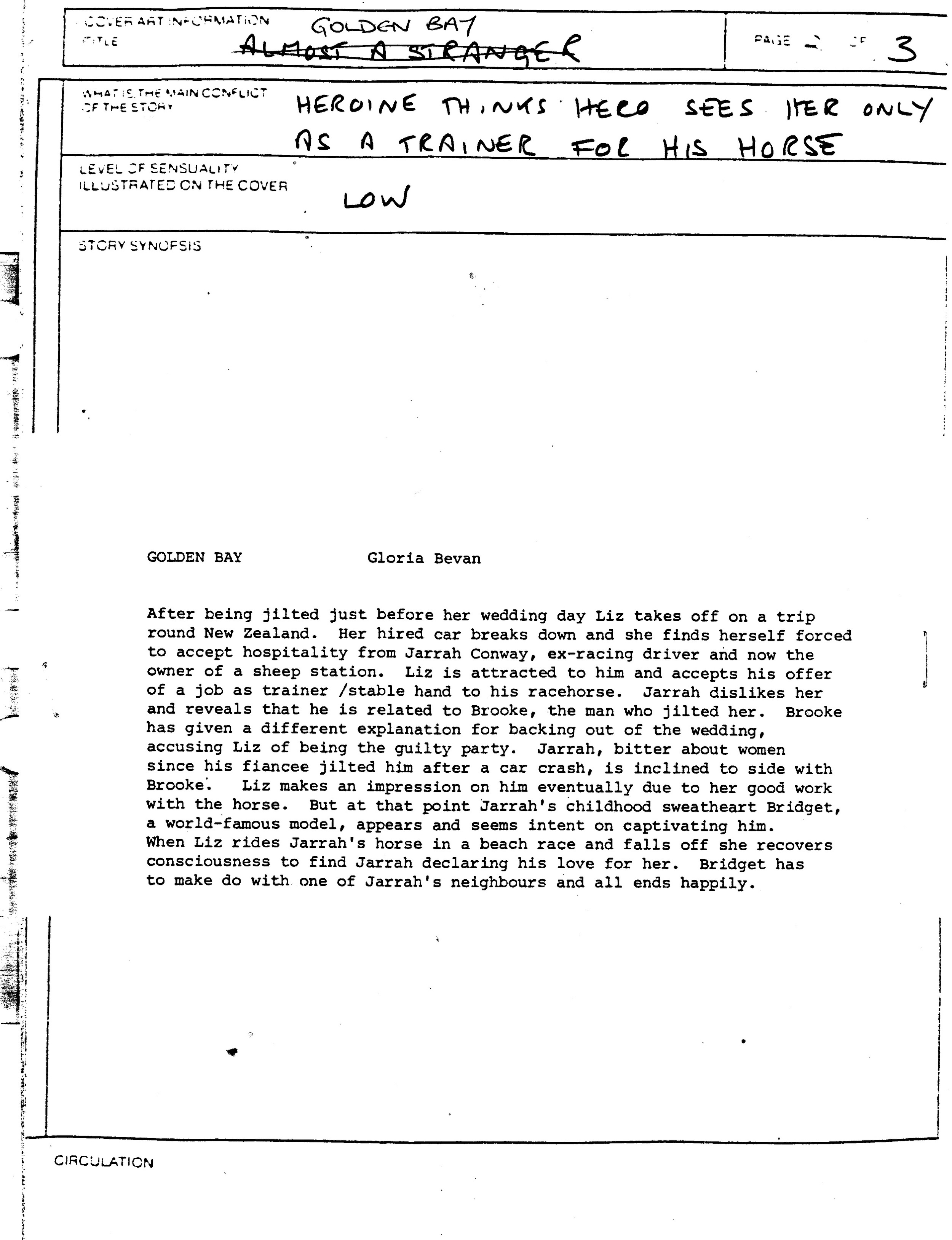 Example of AD notes used for Golden Bay
