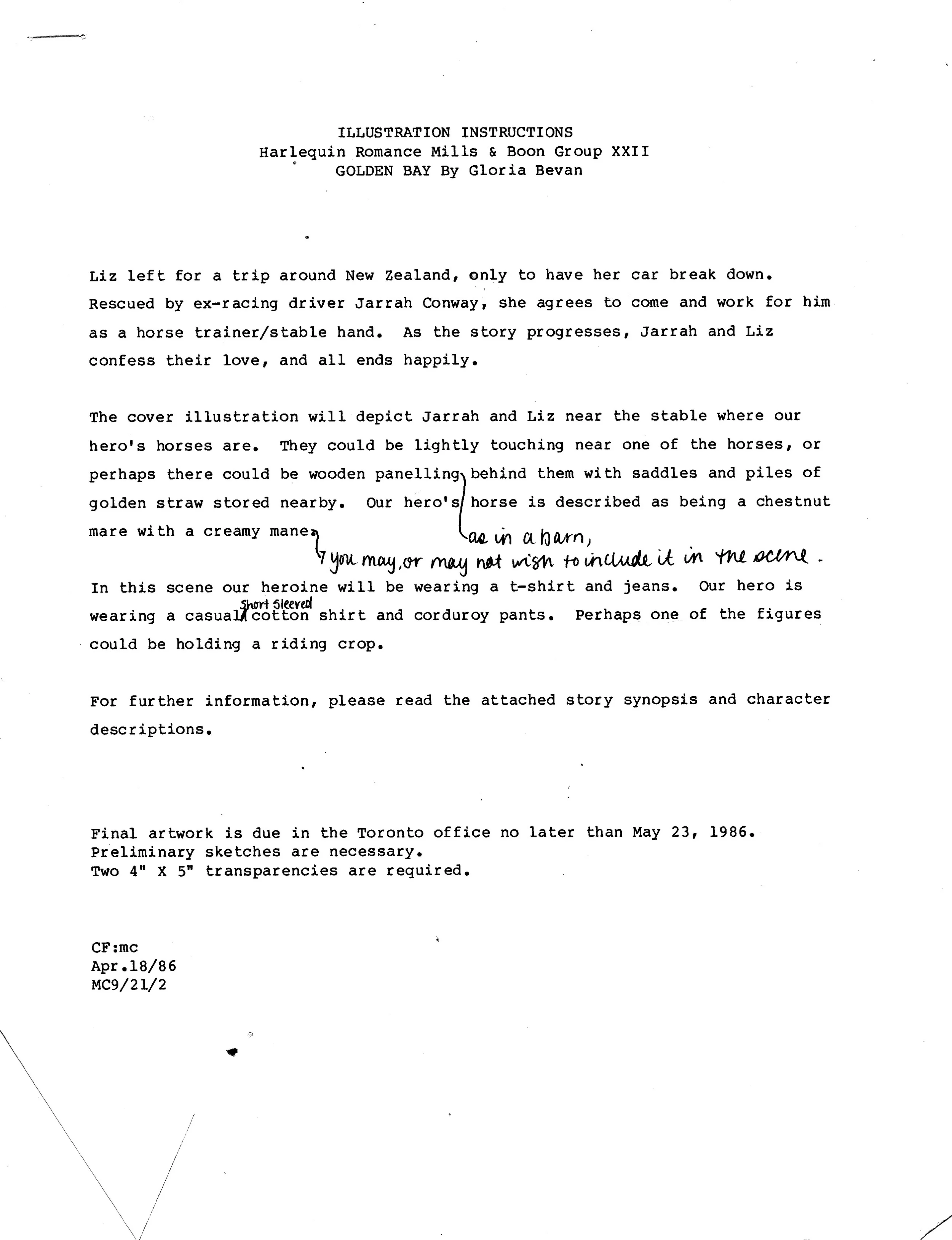 Example of AD notes used for Golden Bay