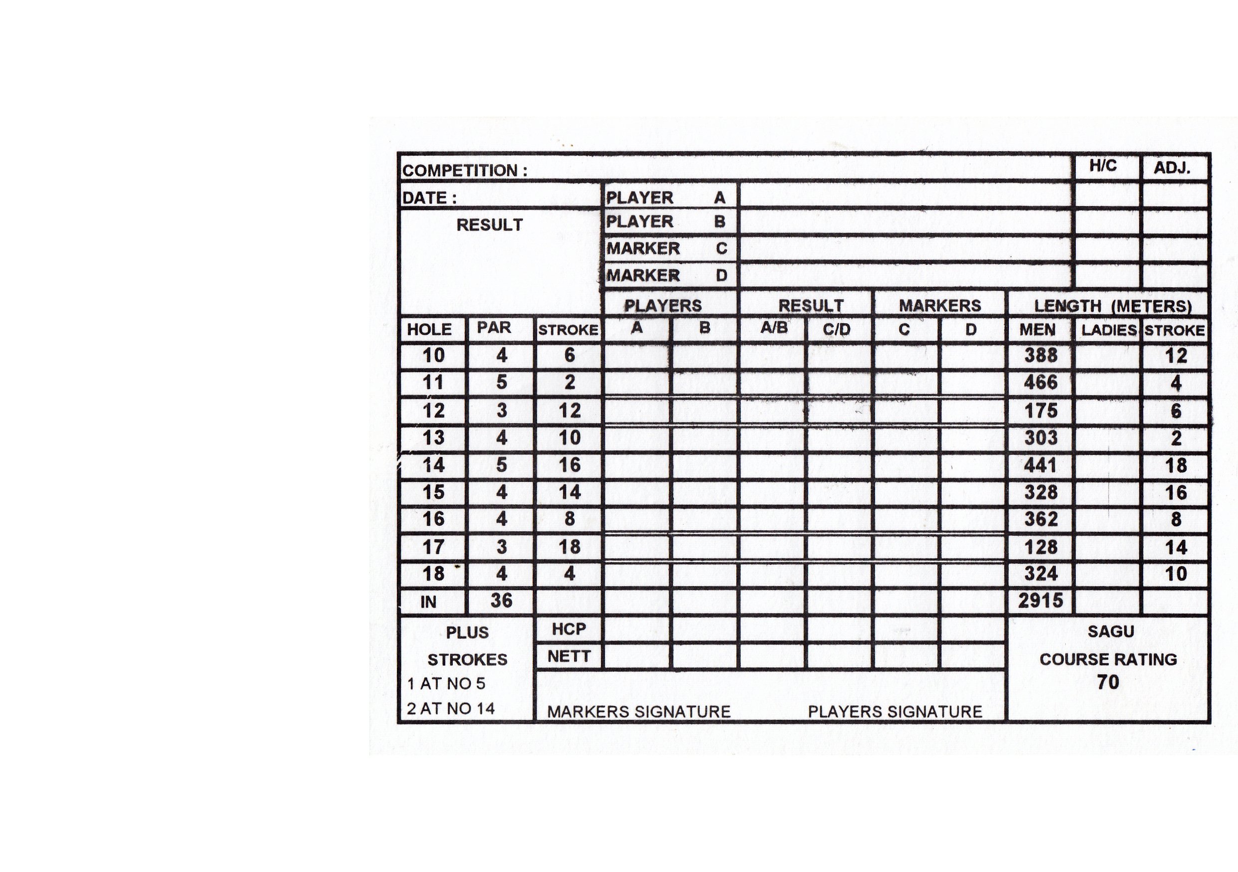  Golf Scorecard , Kleinsee 