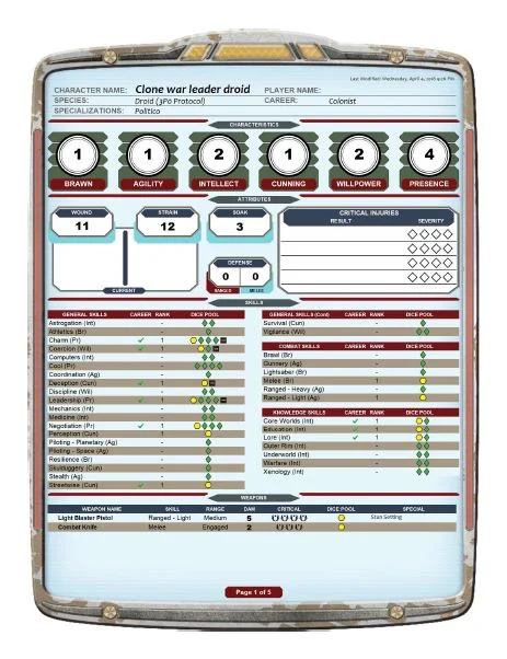 Form Fillable Edge Of The Empire Character Sheet - Kelly Martinez
