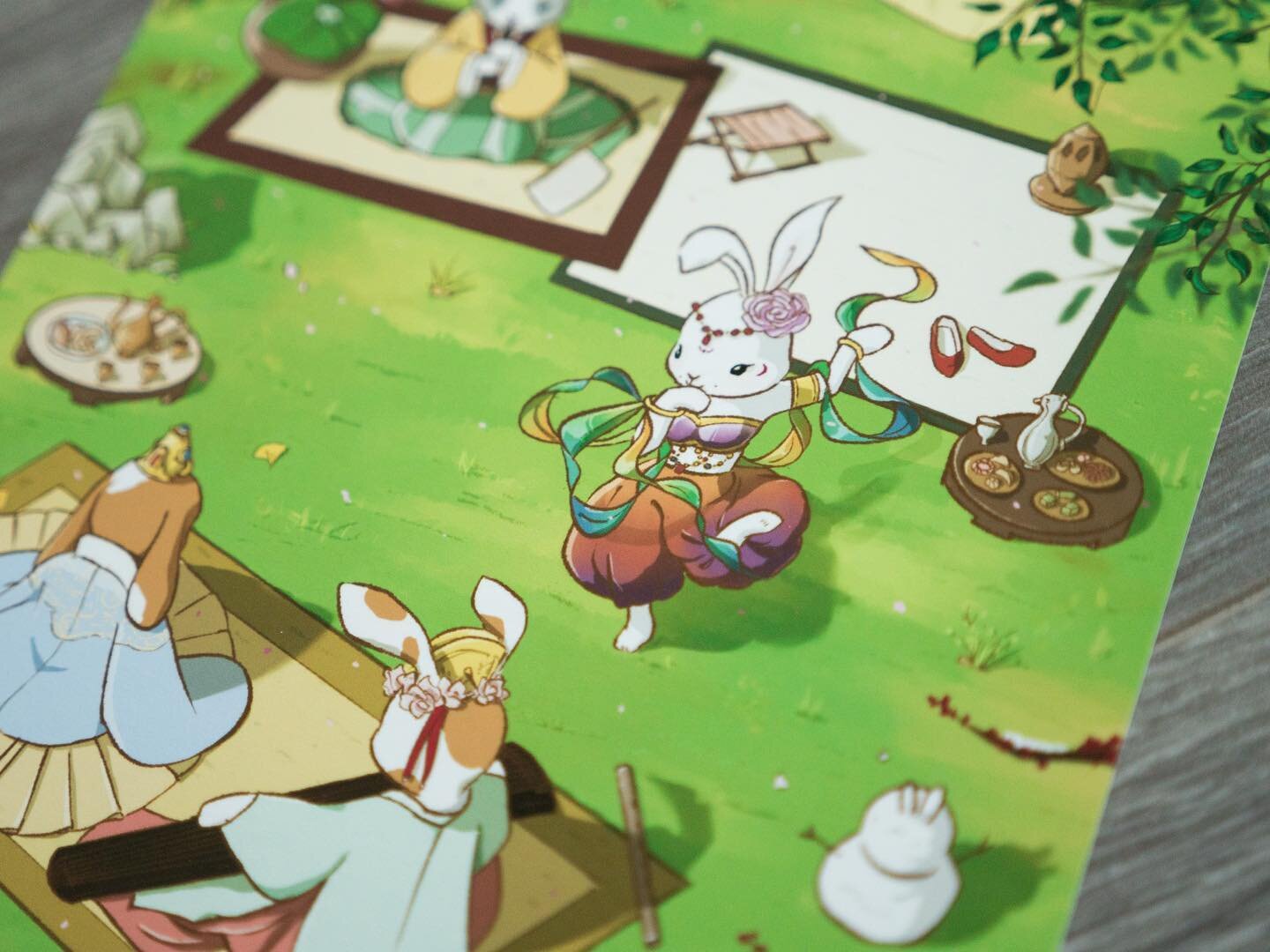 Four hanfu bunnies for four seasons drawing in shop. Happy 🐰 Year!