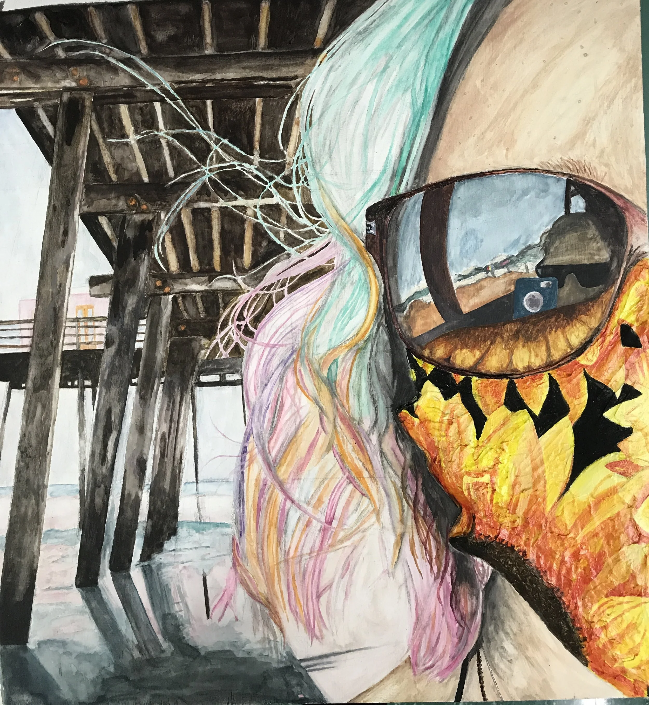 Isabella Roberts, Self Portrait , watercolor & acrylic on wood panel