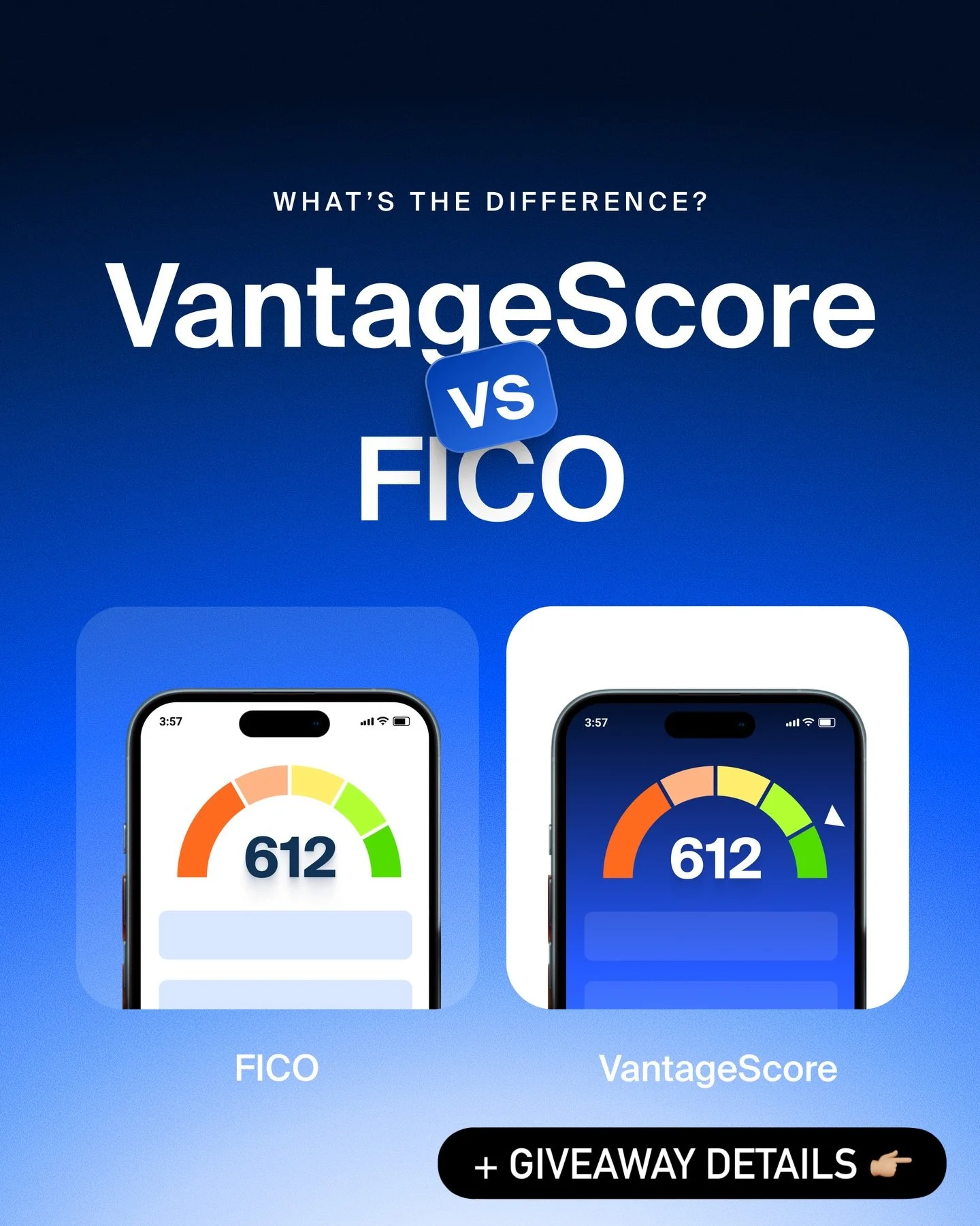 GIVEAWAY DAY 4: THE BIG TWO 📊 We&rsquo;re breaking down the difference between FICO and VantageScore - the two &lsquo;grading scales&rsquo; that lenders use most.
✨PROMPT: Tag someone who needs to see this giveaway ASAP! 📣

To celebrate Credit Educ
