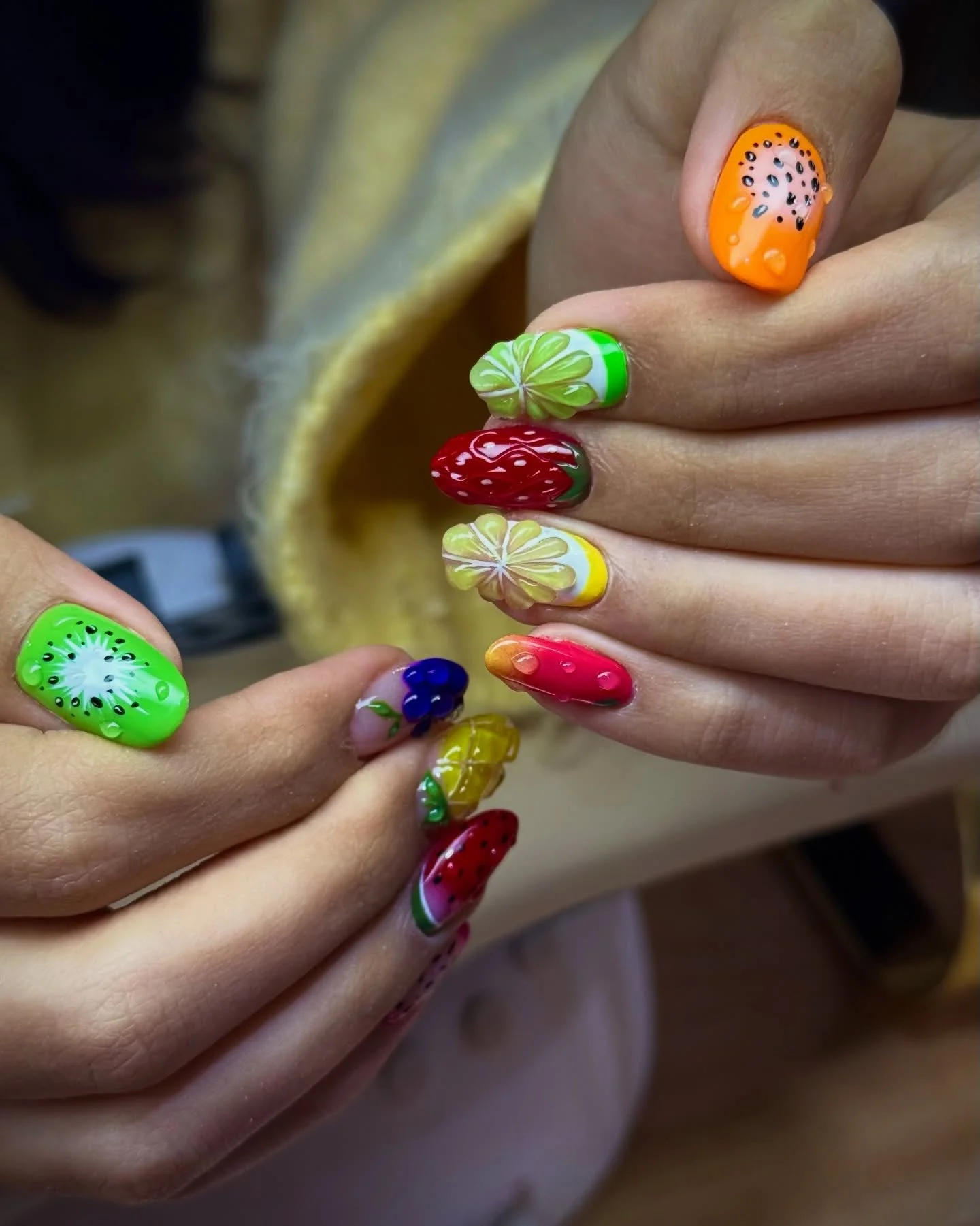 FREShhhhh 🥭🍓🍋🥝🍉🍋&zwj;🟩🍇🍑💦✨

Acrygel extensions by #selfish_oksana 
Category 6 art by #selfish_helly 

#fruitnails