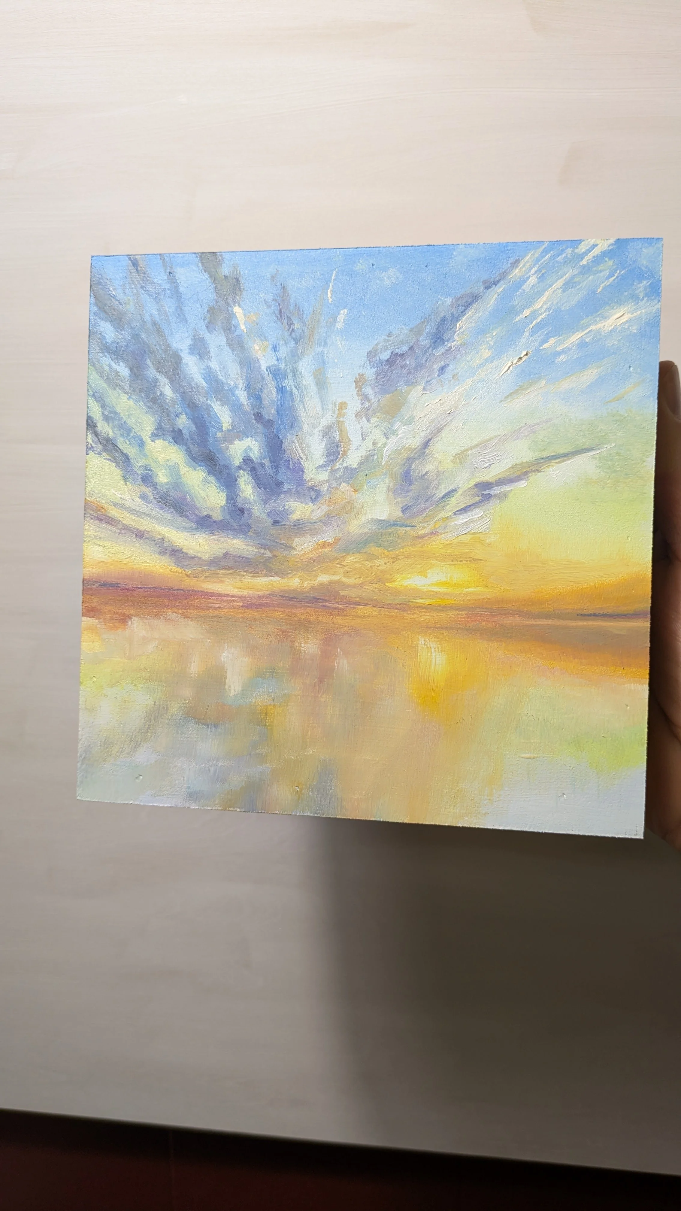 6x6 Oil painting study of sunset