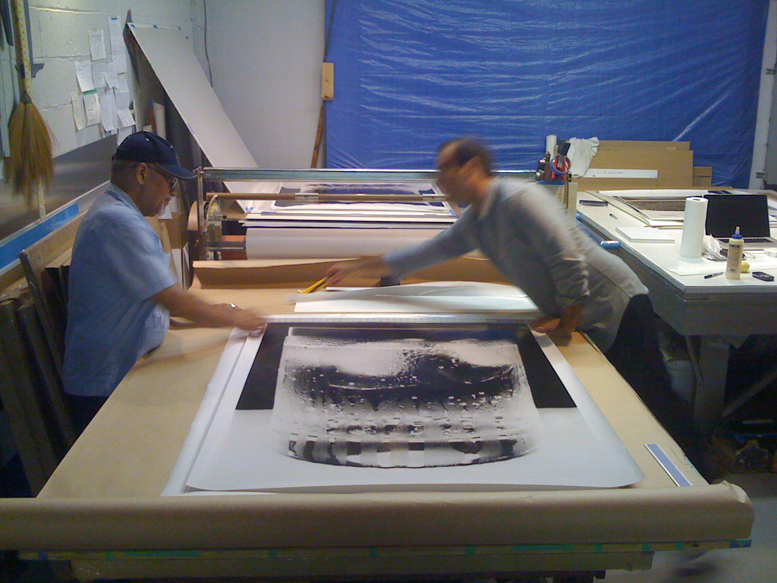 50" x 40" prints being mounted for Glass + Light exhibition.