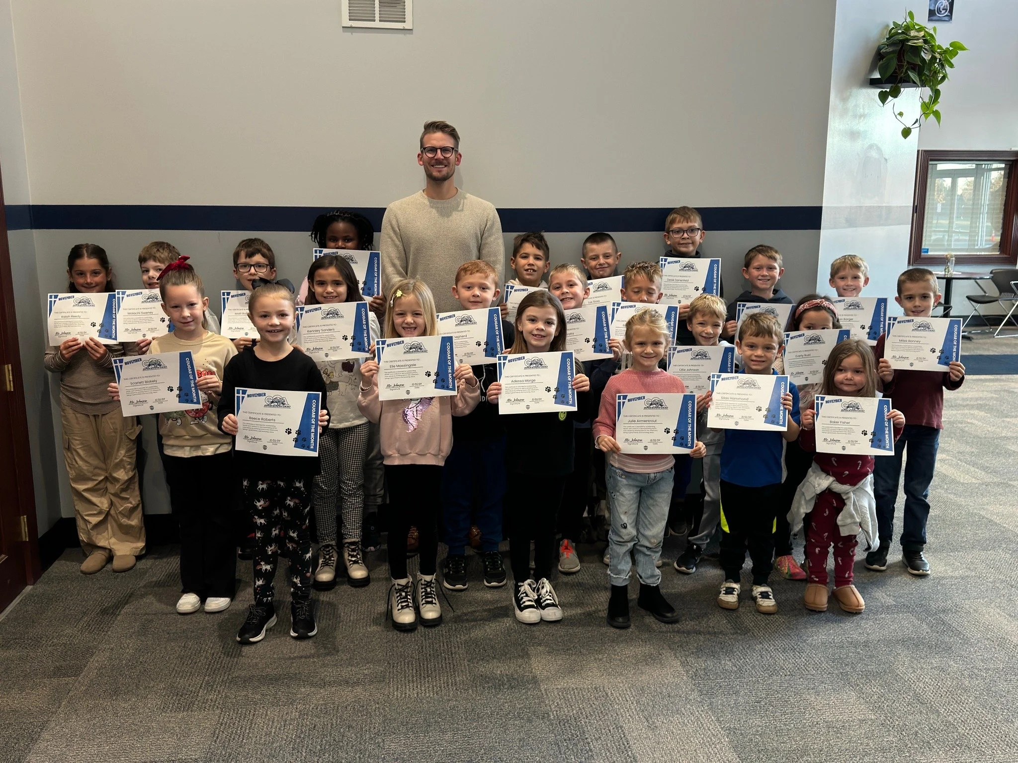 Congratulations to our Elementary School students who were selected by each classroom and specials teacher for November's Cougar of the Month recognition! These students demonstrated GCA's core values by working hard in the classroom, being a good fr
