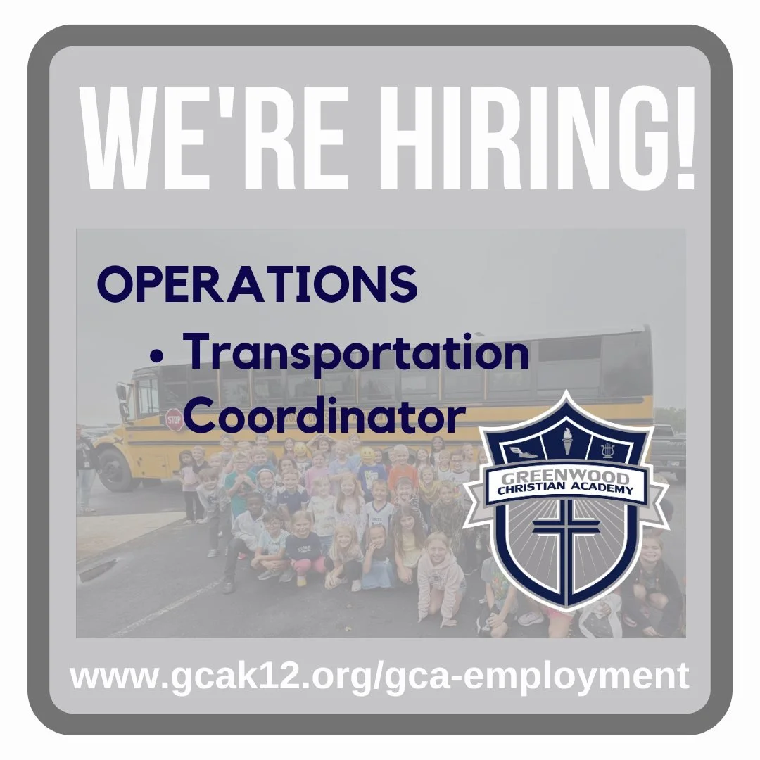 Is God calling you to consider a new opportunity? GCA is looking for a Transportation Coordinator!

To apply for this position or to view all available full-time, part-time, and coaching openings, please visit www.gcak12.org/gca-employment.