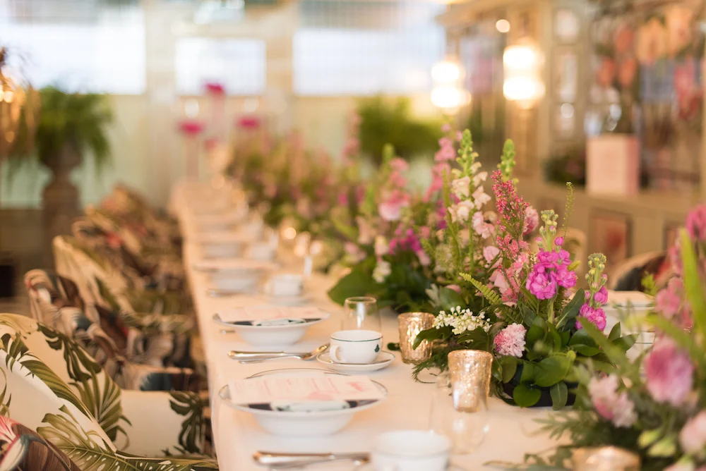Pink London Baby Shower at The Ivy, Chelsea with flamingoes